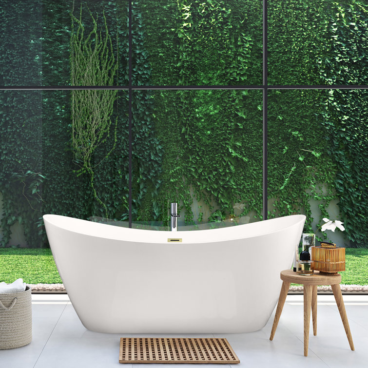 Vansza 67'' Glossy White Acrylic Freestanding Soaking Bathtub