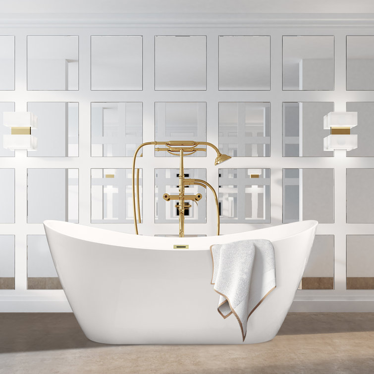 Vansza 67'' Glossy White Acrylic Freestanding Soaking Bathtub