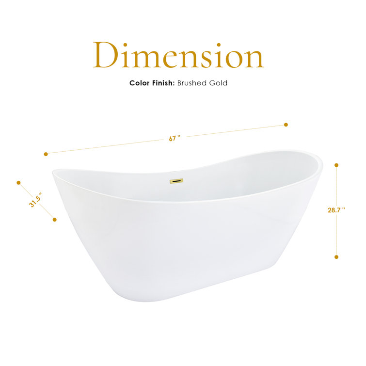 Vansza 67'' Glossy White Acrylic Freestanding Soaking Bathtub