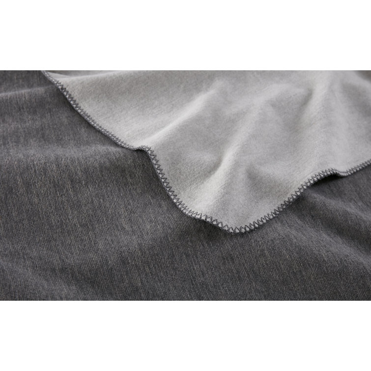 Alta Luxe Gray Cotton-Acrylic Reversible Throw Blanket with Whip-Stitch