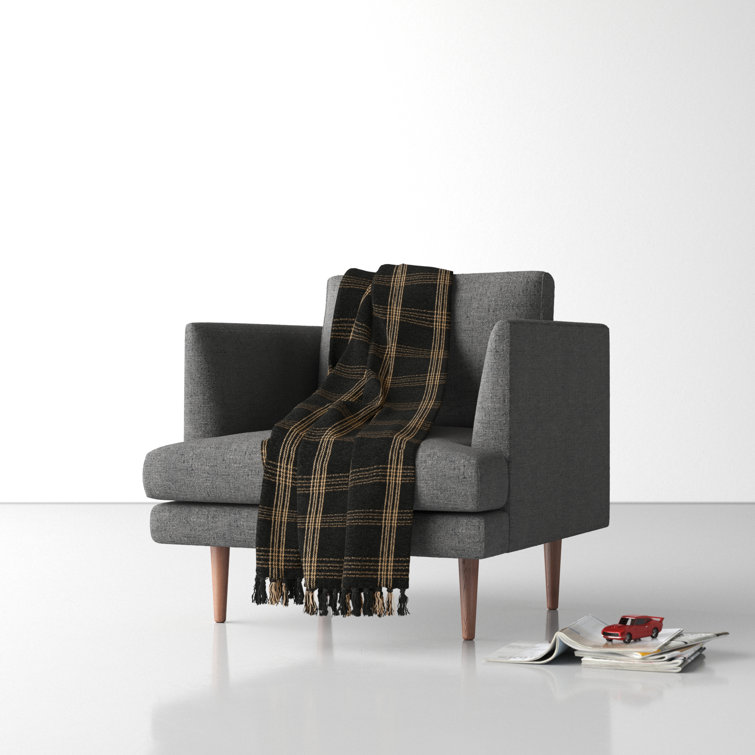 Black and Tan Hand Woven Cotton Fringed Throw Blanket