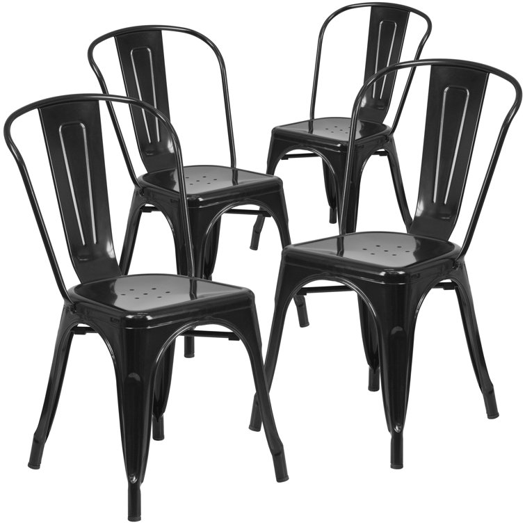 Black Metal Indoor-Outdoor Stackable Bistro Chairs, Set of 4