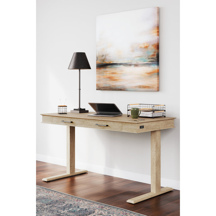 Elmferd Classic Brown 54" Adjustable Home Office Desk with USB Port
