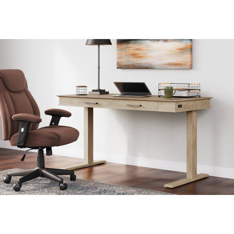 Elmferd Classic Brown 54" Adjustable Home Office Desk with USB Port