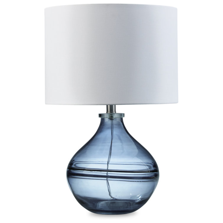 Blue and White Glass Table Lamp with Crystal Cap