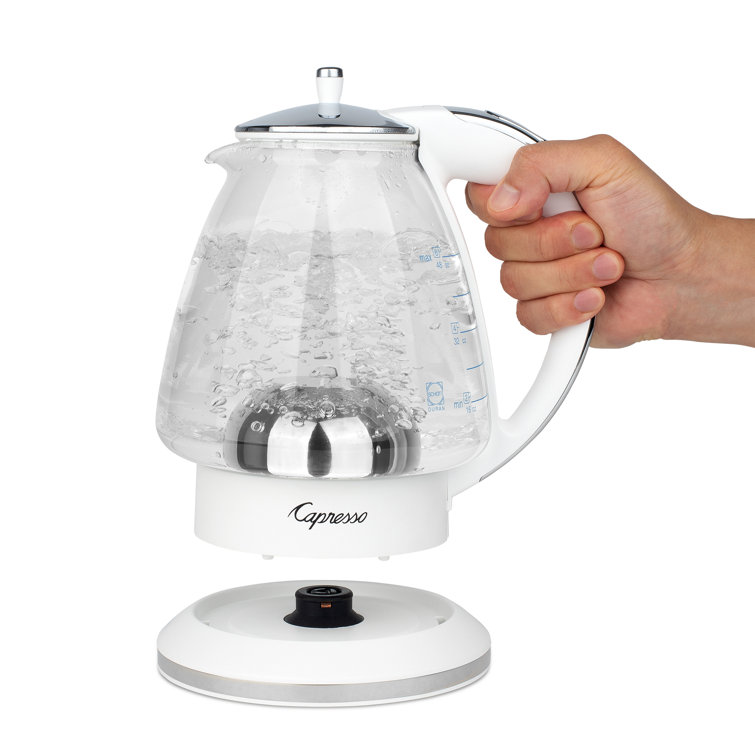 Capresso White and Chrome Glass Electric Kettle, 48 oz