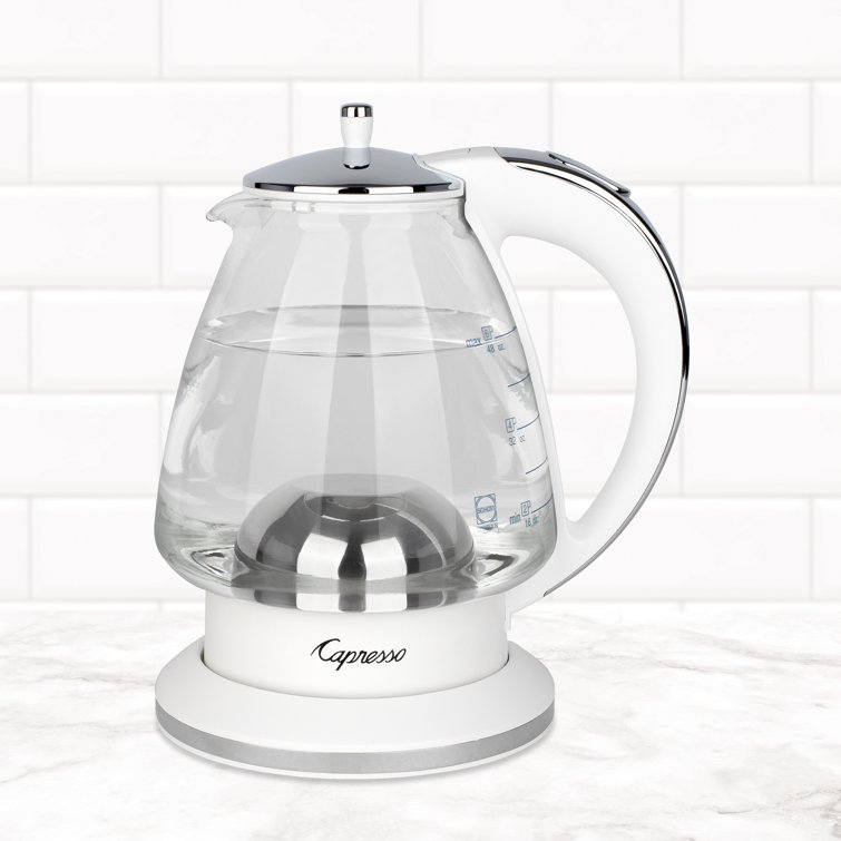 Capresso White and Chrome Glass Electric Kettle, 48 oz