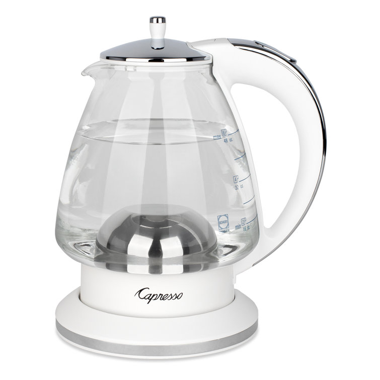 Capresso White and Chrome Glass Electric Kettle, 48 oz