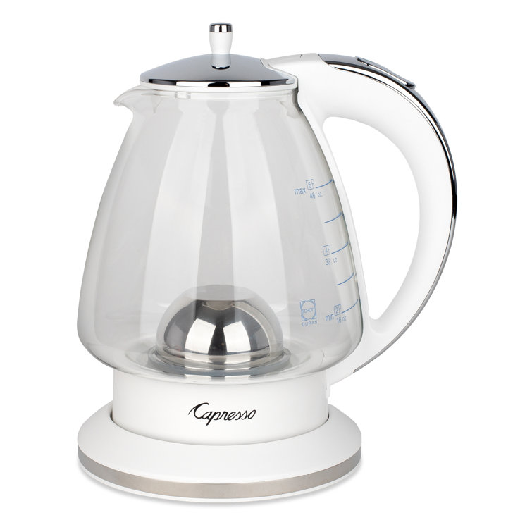 Capresso White and Chrome Glass Electric Kettle, 48 oz