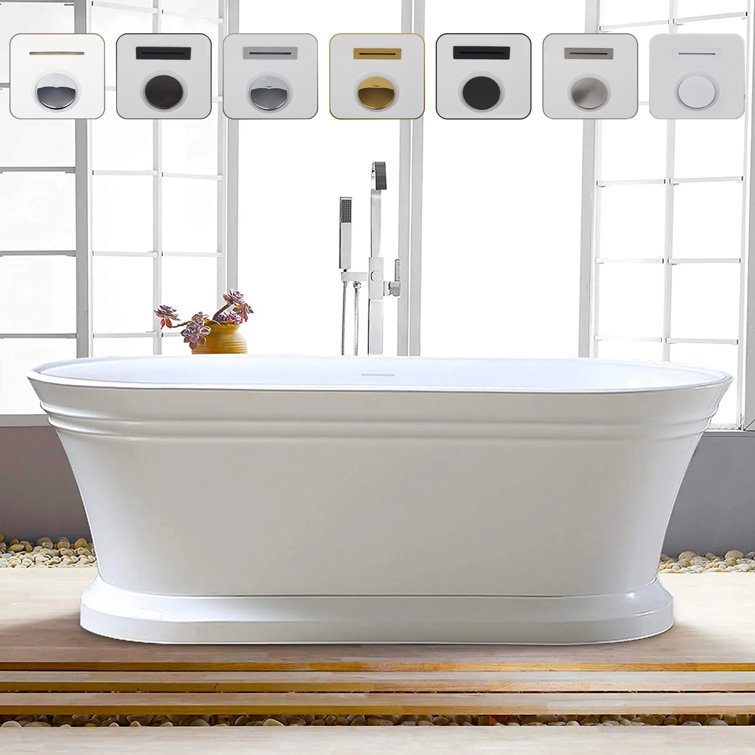 59" White Freestanding Acrylic Soaking Bathtub