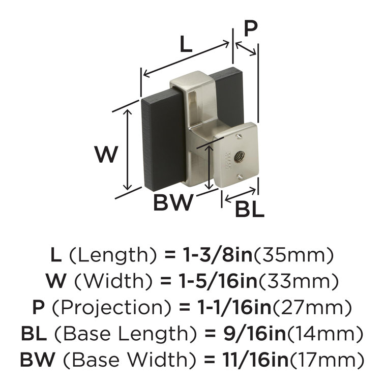 1-3/8" Brushed Matte Black and Satin Nickel Square Knob