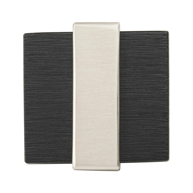 1-3/8" Brushed Matte Black and Satin Nickel Square Knob