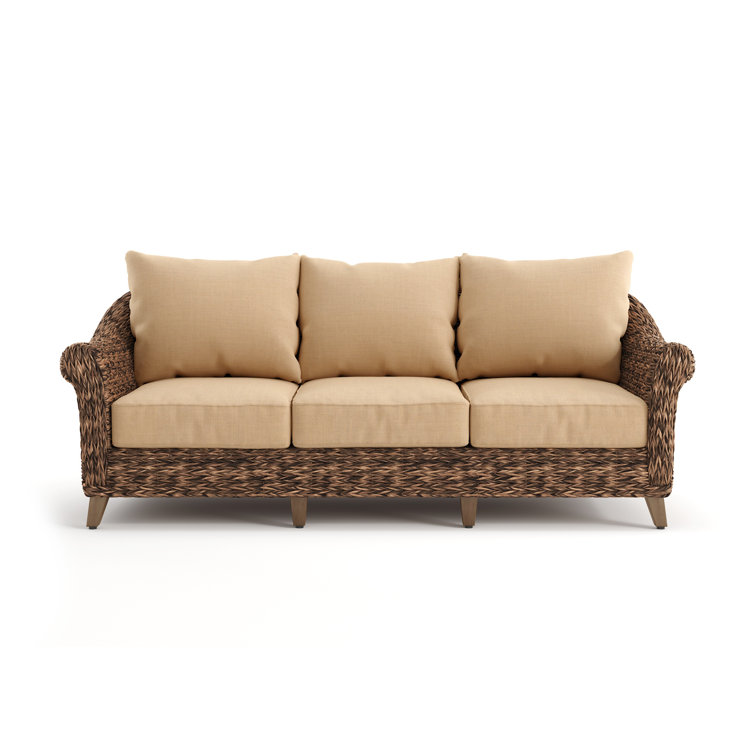 Cayman 84'' Brown Wicker Outdoor Sofa with Beige Cushions