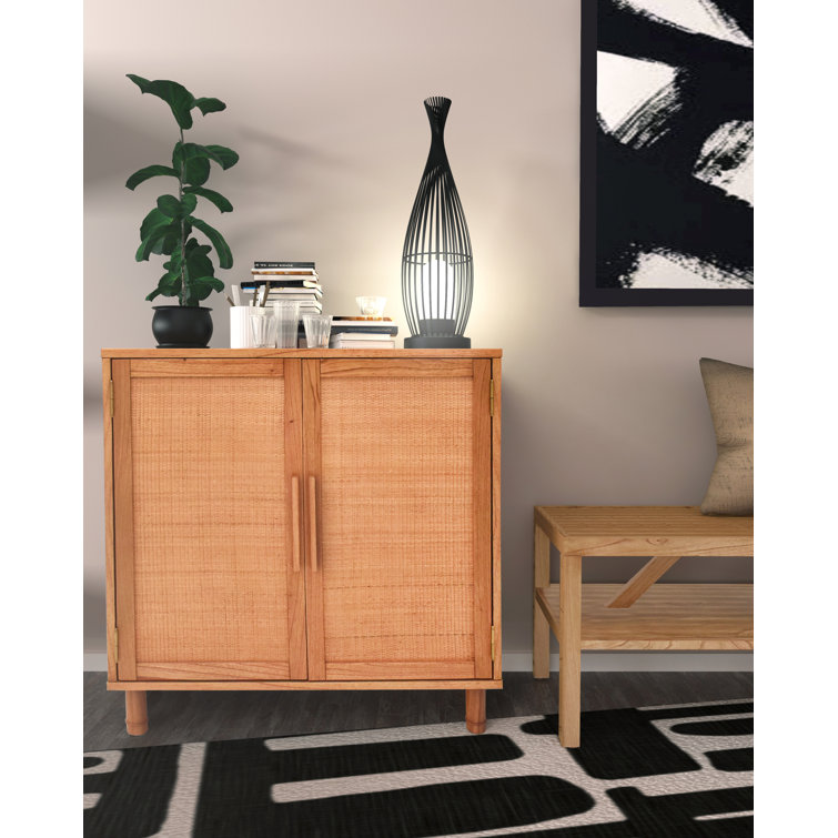 Delancey Boho-Modern Light Brown Rattan 2-Door Storage Cabinet
