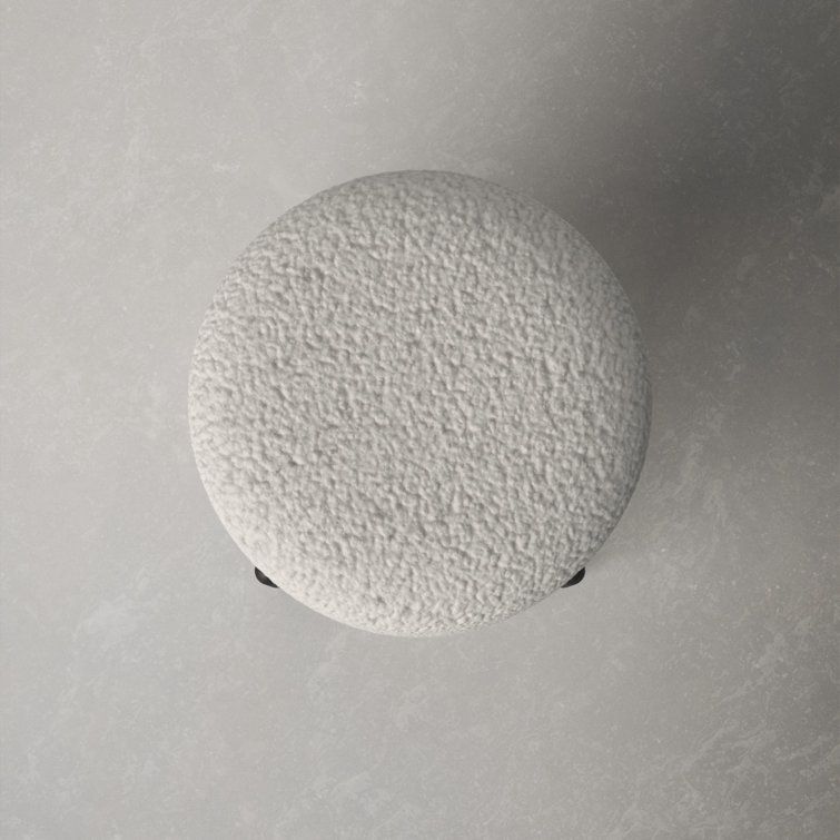 White Faux Shearling Round Ottoman with Black Metal Legs