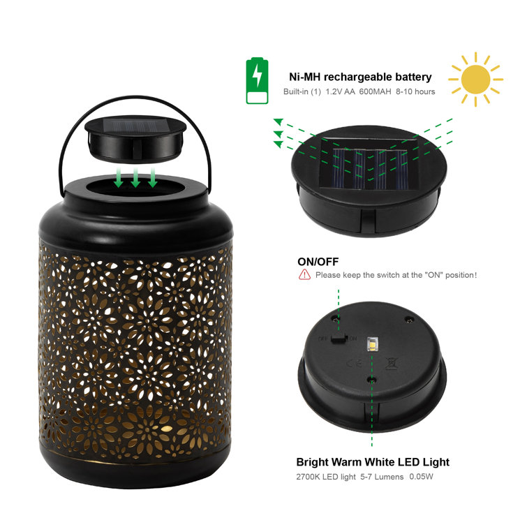Black Cordless Cylinder Metal Outdoor Lantern with Edison Bulb