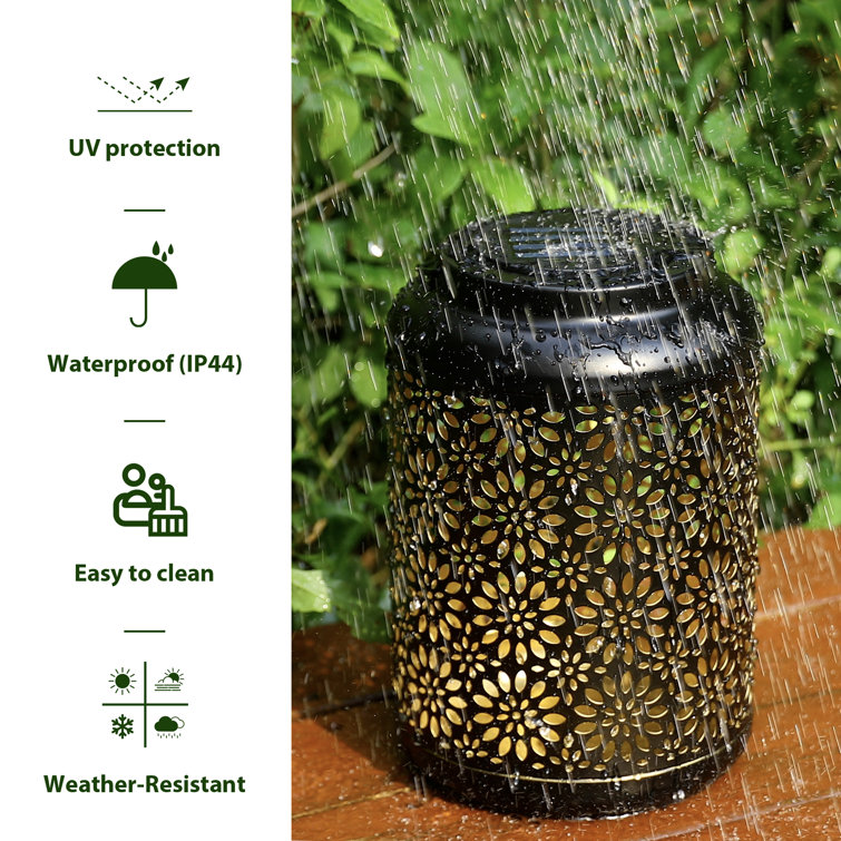 Black Cordless Cylinder Metal Outdoor Lantern with Edison Bulb