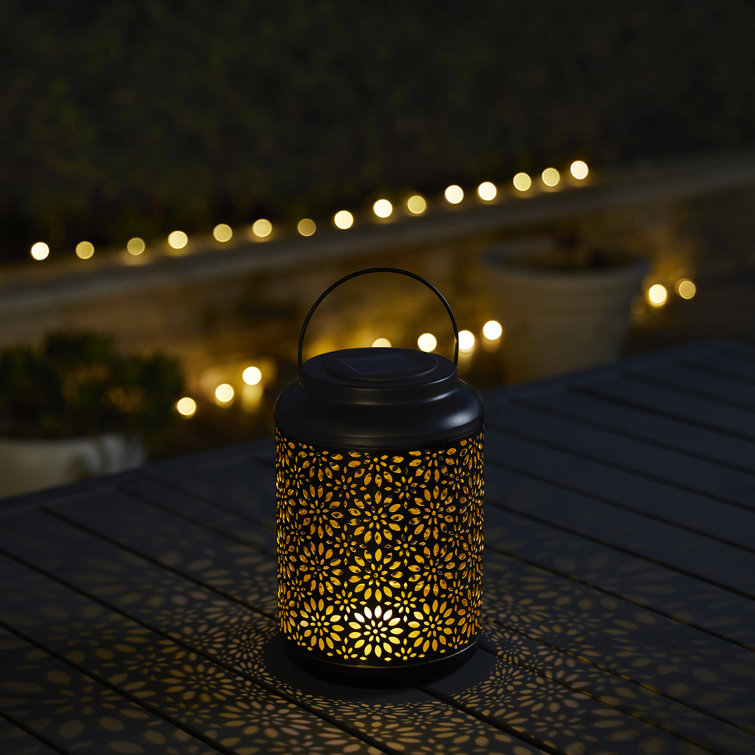 Black Cordless Cylinder Metal Outdoor Lantern with Edison Bulb