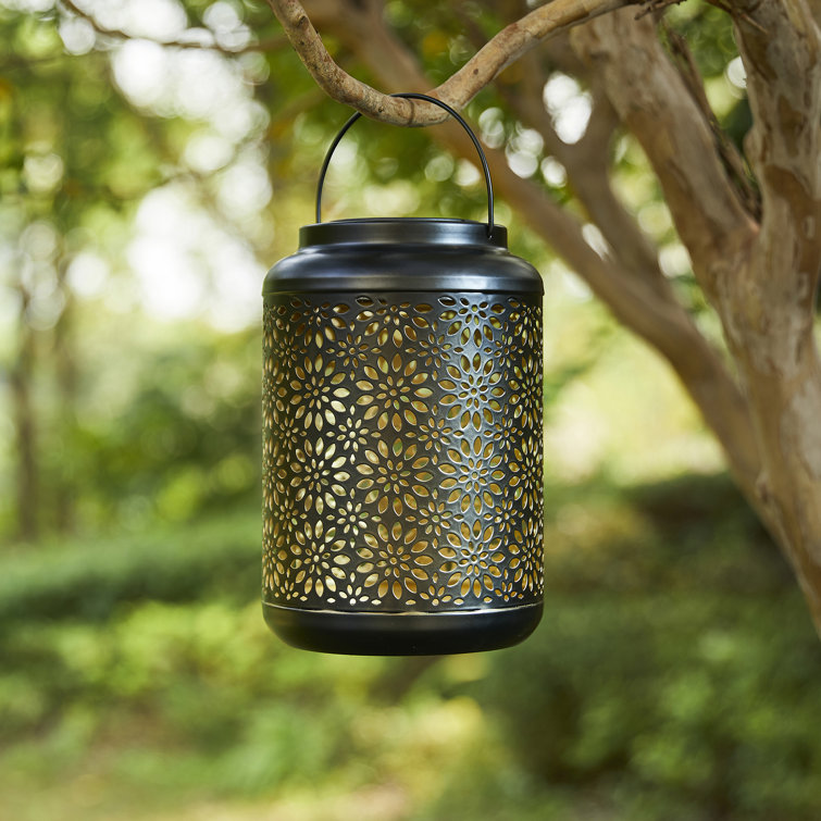 Black Cordless Cylinder Metal Outdoor Lantern with Edison Bulb