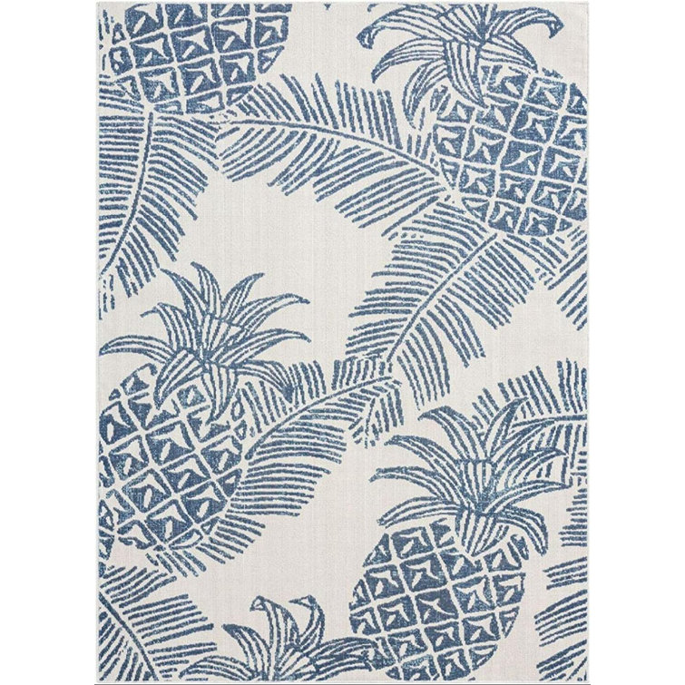 Ivory Pineapple Motif 5' x 7' Reversible Indoor/Outdoor Rug