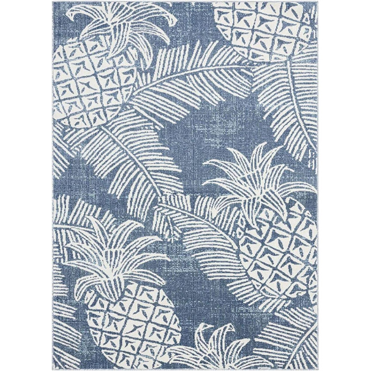 Ivory Pineapple Motif 5' x 7' Reversible Indoor/Outdoor Rug