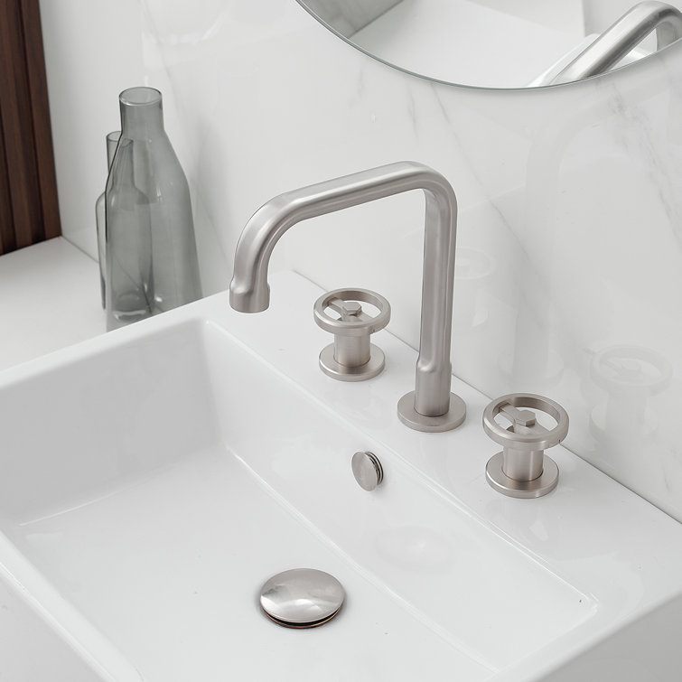 Brushed Nickel 8-inch Widespread Double Handle High-Arc Bathroom Faucet