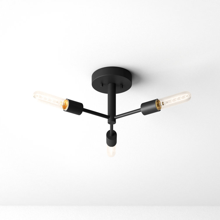 Midnight Black Modern Linear Sputnik 3-Light Semi Flush Mount