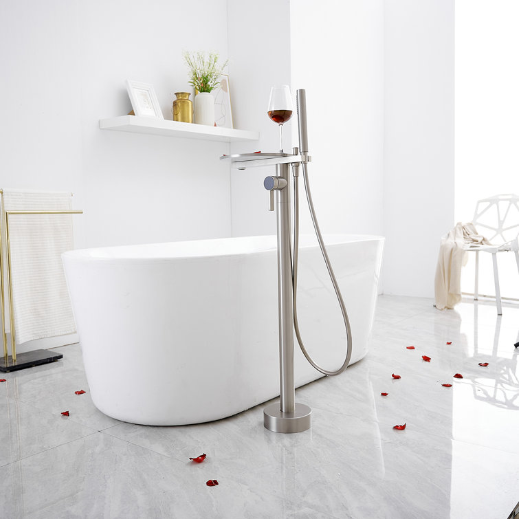 Brushed Nickel Freestanding Roman Tub Faucet with Hand Shower and Tray