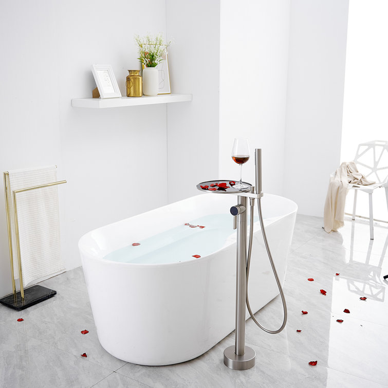 Brushed Nickel Freestanding Roman Tub Faucet with Hand Shower and Tray