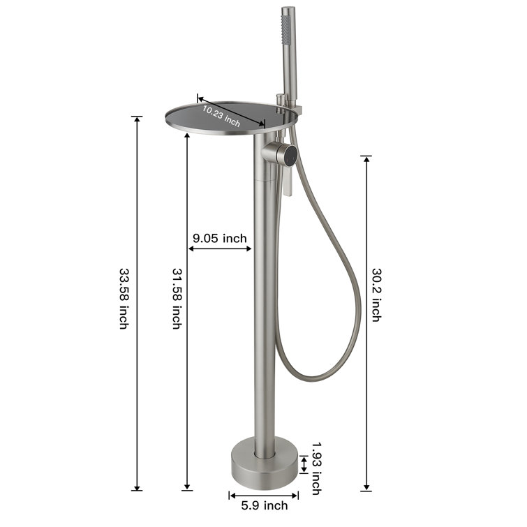 Brushed Nickel Freestanding Roman Tub Faucet with Hand Shower and Tray