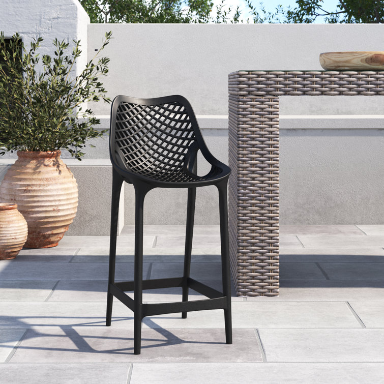 Black Plastic Outdoor Bar Stools with Footrest, Set of 2