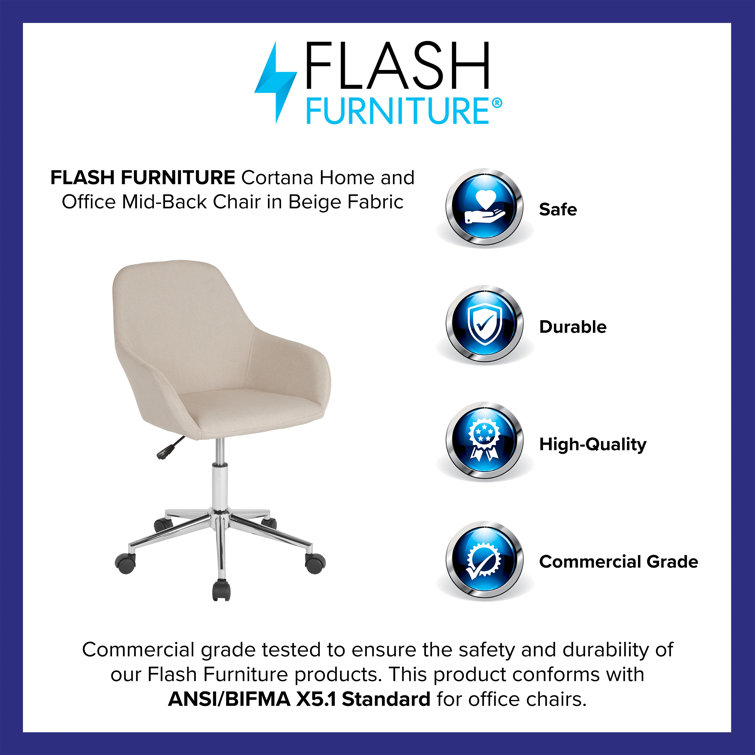 Ergonomic Mid-Back Swivel Task Chair in Beige with Chrome Base