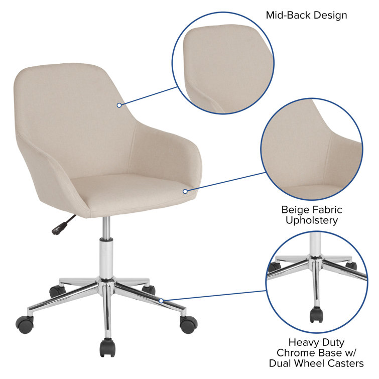 Ergonomic Mid-Back Swivel Task Chair in Beige with Chrome Base