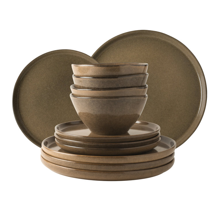 Beige Ceramic 12-Piece Dinnerware Set - Service for 4