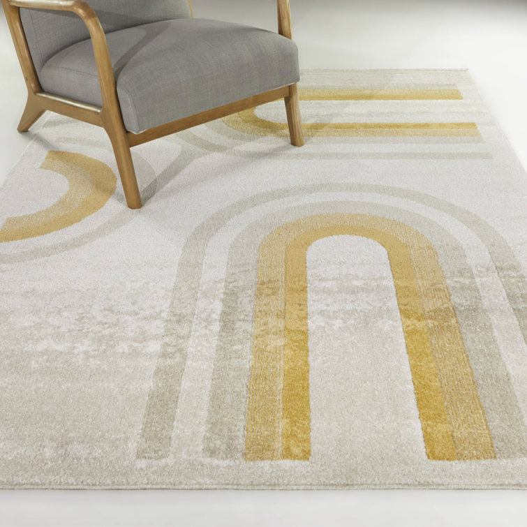 Yellow and Gray Synthetic Rectangular Kids' Area Rug