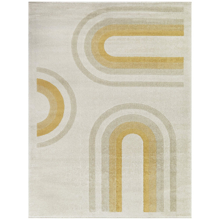 Yellow and Gray Synthetic Rectangular Kids' Area Rug