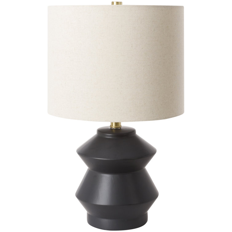 Black Geometric Ceramic Table Lamp with Beige Linen Shade