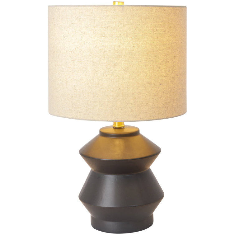 Black Geometric Ceramic Table Lamp with Beige Linen Shade