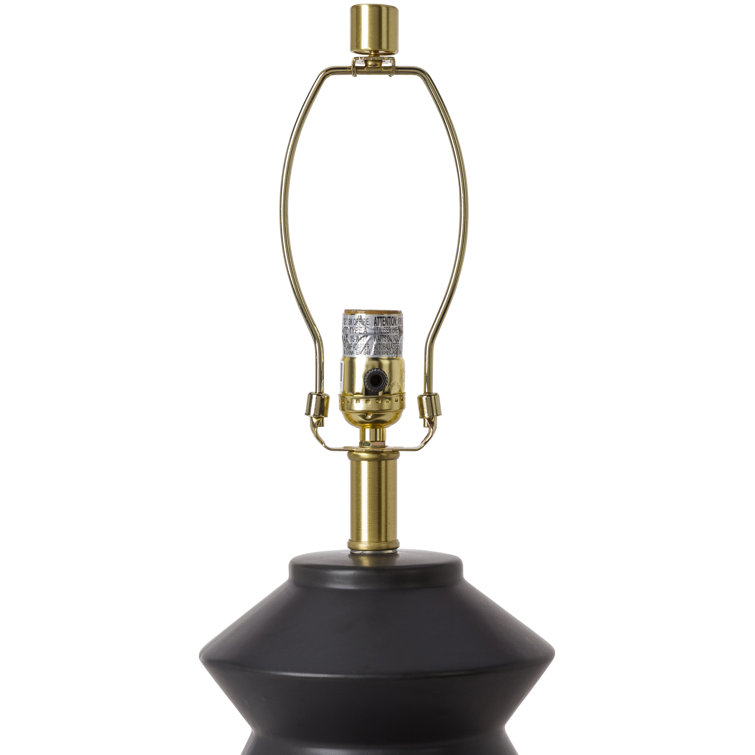 Black Geometric Ceramic Table Lamp with Beige Linen Shade