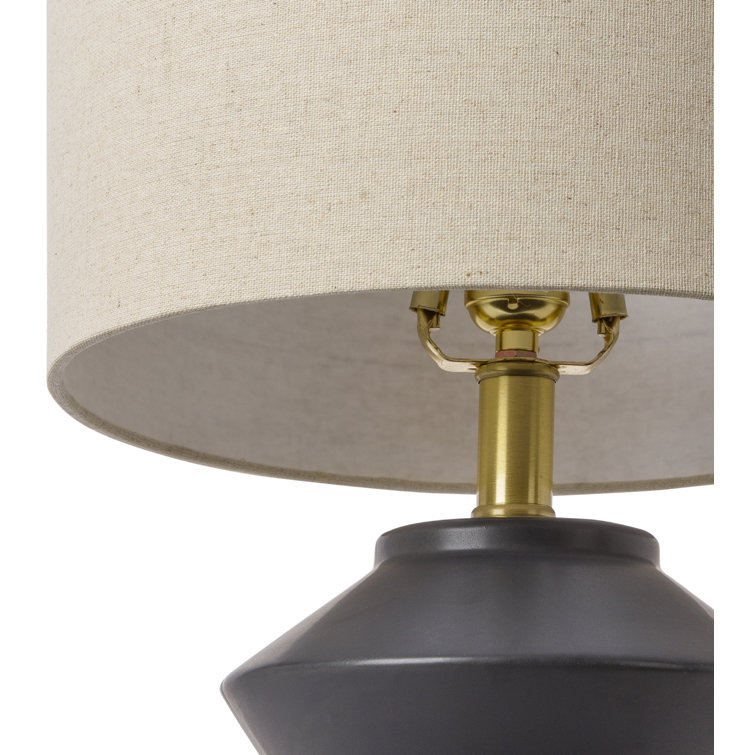 Black Geometric Ceramic Table Lamp with Beige Linen Shade