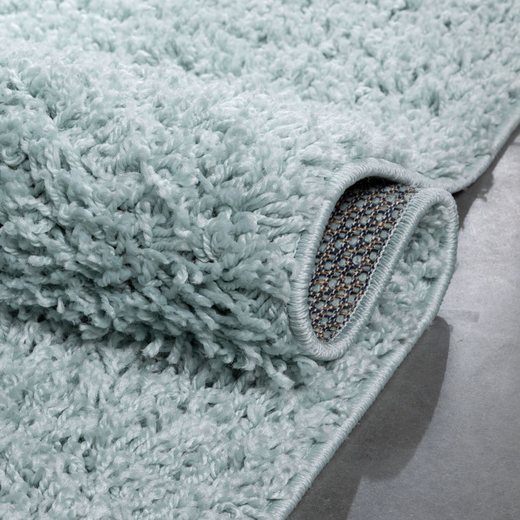 Seafoam Green Rectangular Shag Synthetic Area Rug 5' x 7'