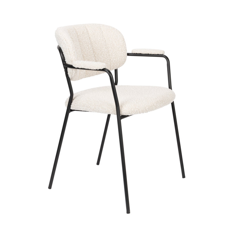 White Upholstered Arm Chair with Metal Legs, Set of 2