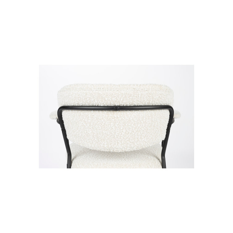 White Upholstered Arm Chair with Metal Legs, Set of 2