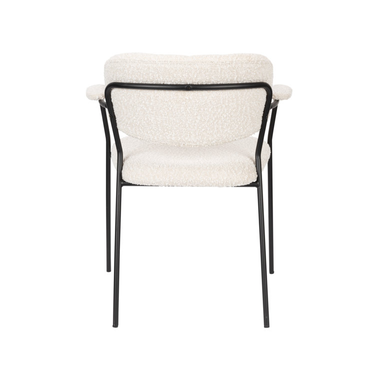 White Upholstered Arm Chair with Metal Legs, Set of 2