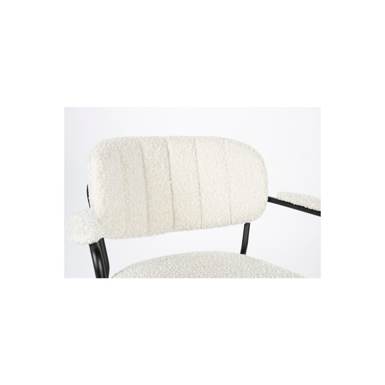 White Upholstered Arm Chair with Metal Legs, Set of 2