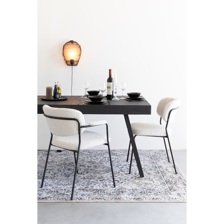 White Upholstered Arm Chair with Metal Legs, Set of 2