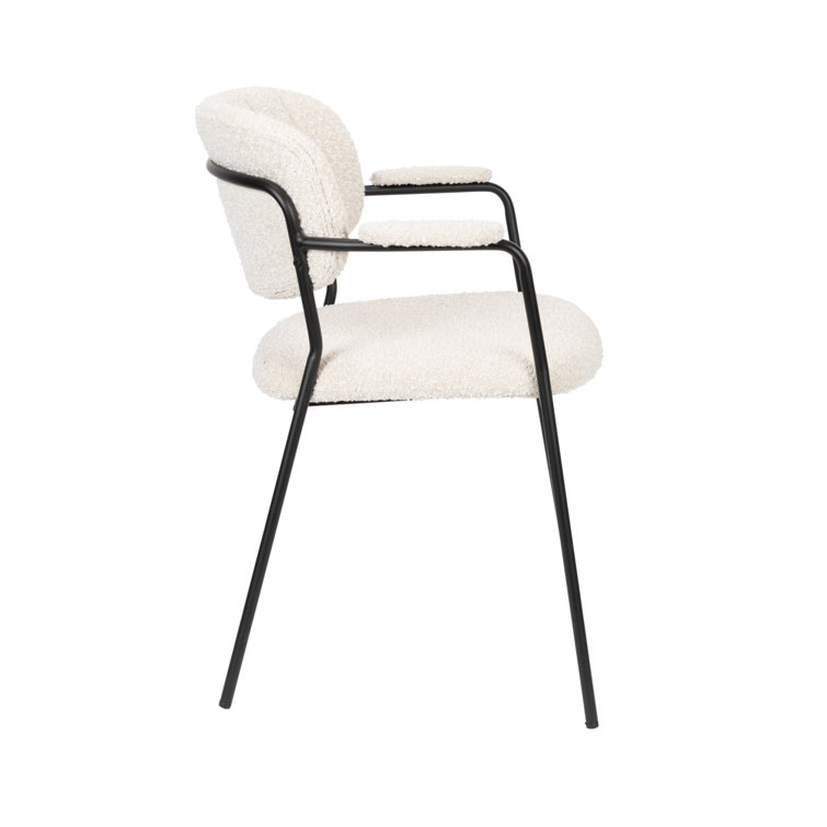 White Upholstered Arm Chair with Metal Legs, Set of 2