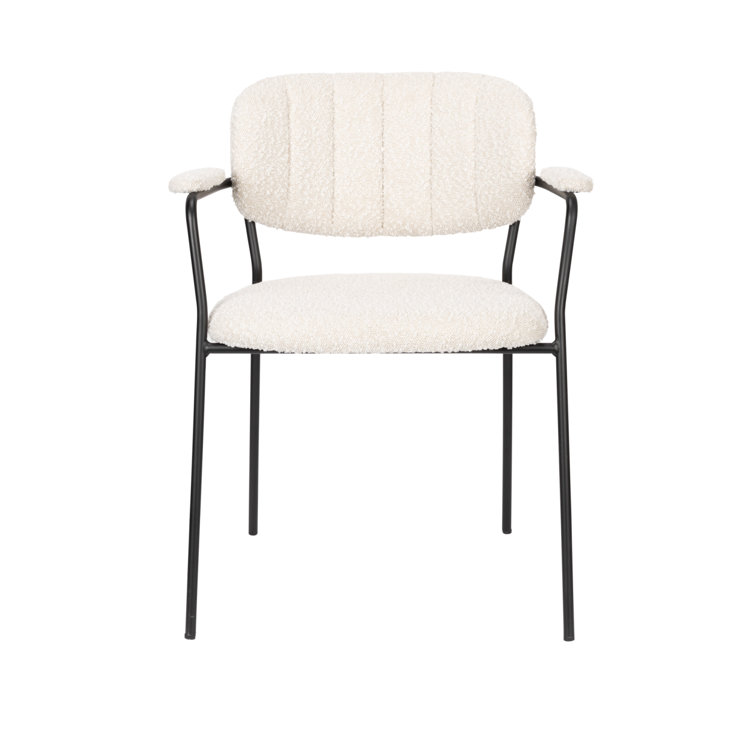 White Upholstered Arm Chair with Metal Legs, Set of 2