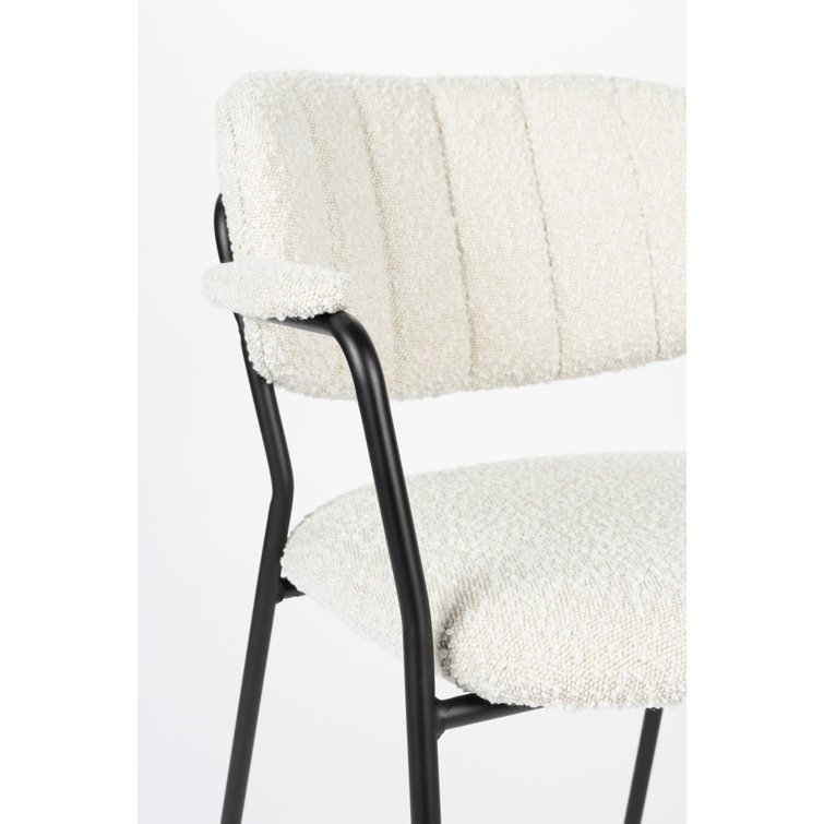 White Upholstered Arm Chair with Metal Legs, Set of 2