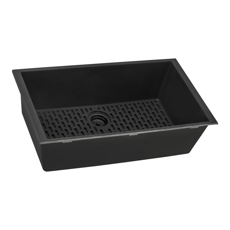 Midnight Black Granite Composite Undermount Single Bowl Kitchen Sink
